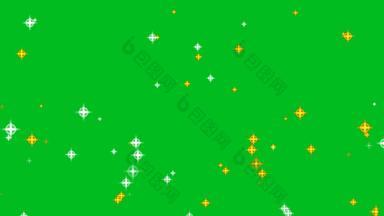 模糊银黄金星星飞行低重力摘要运动闪闪发光的粒子慢褪了色的绿色屏幕背景